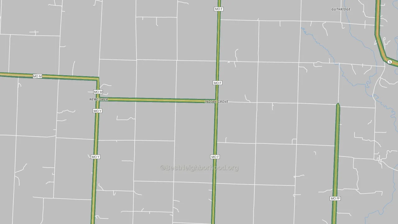 Indian Grove, MO Map of Noise Levels in Indian Grove