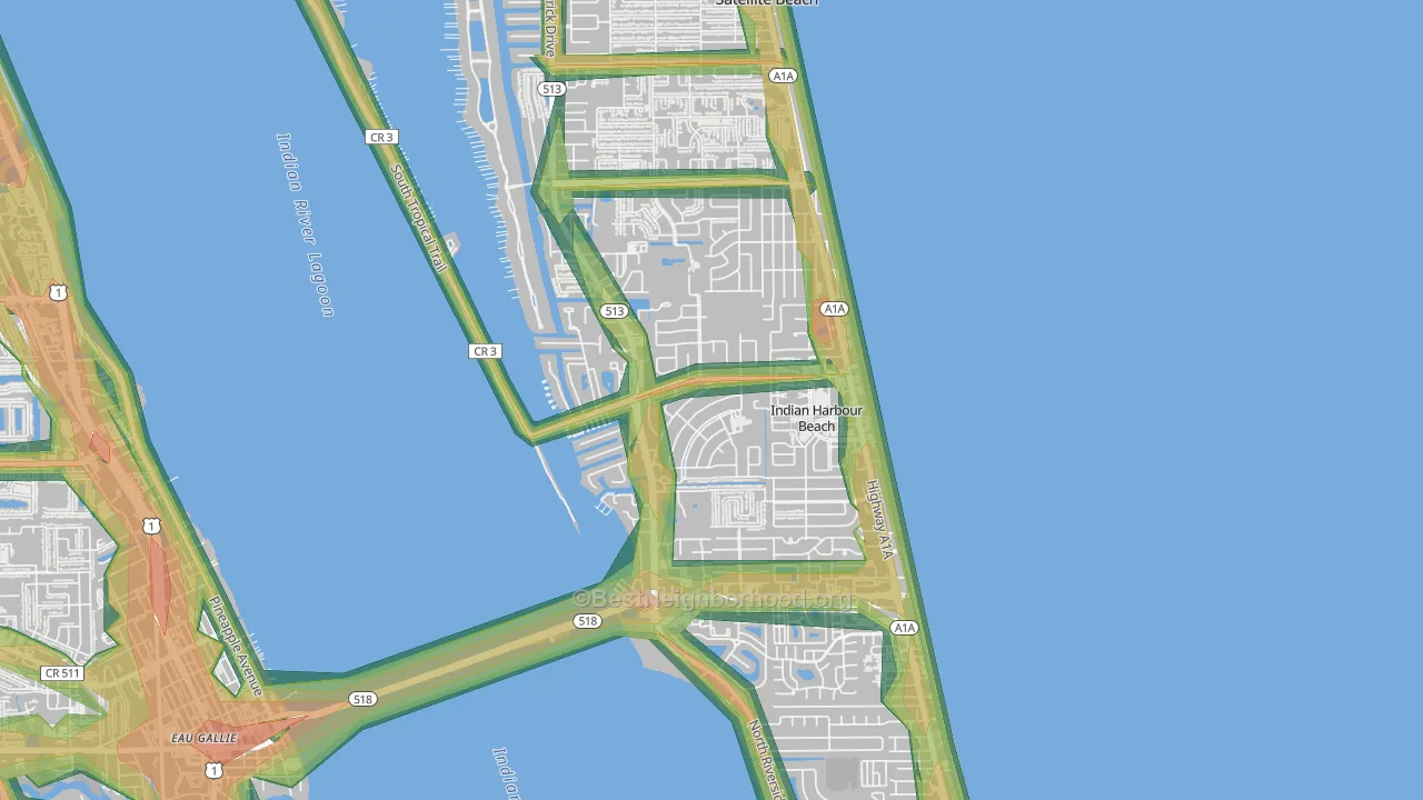 Indian Harbour Beach, FL Map of Noise Levels in Indian Harbour Beach