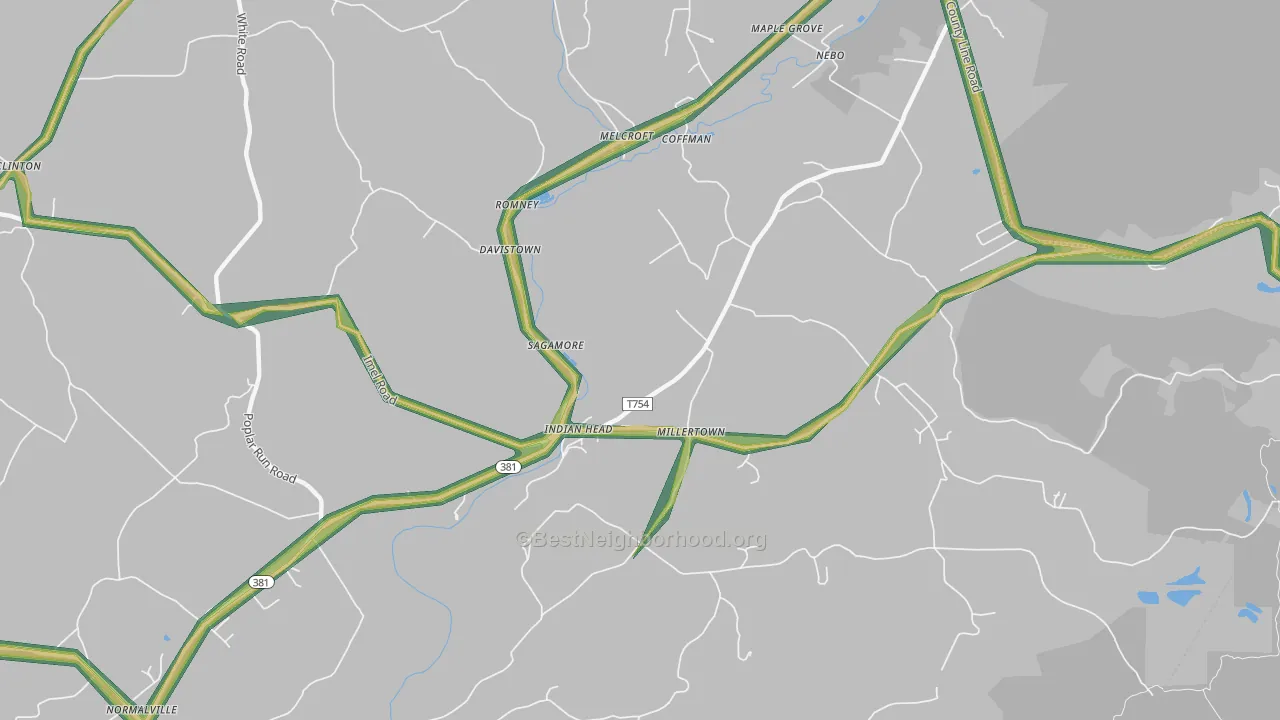 Indian Head, PA Map of Noise Levels in Indian Head