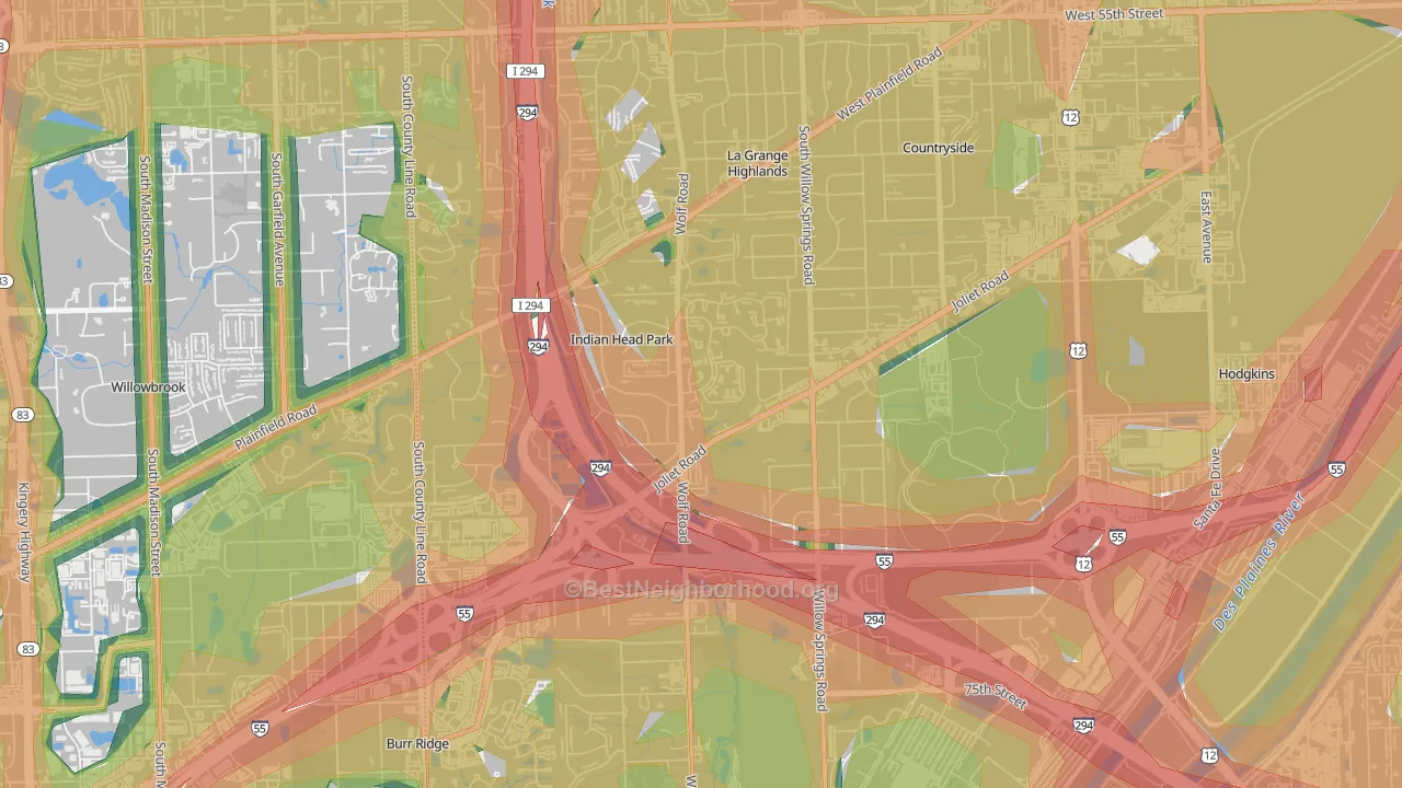 Indian Head Park, IL Map of Noise Levels in Indian Head Park