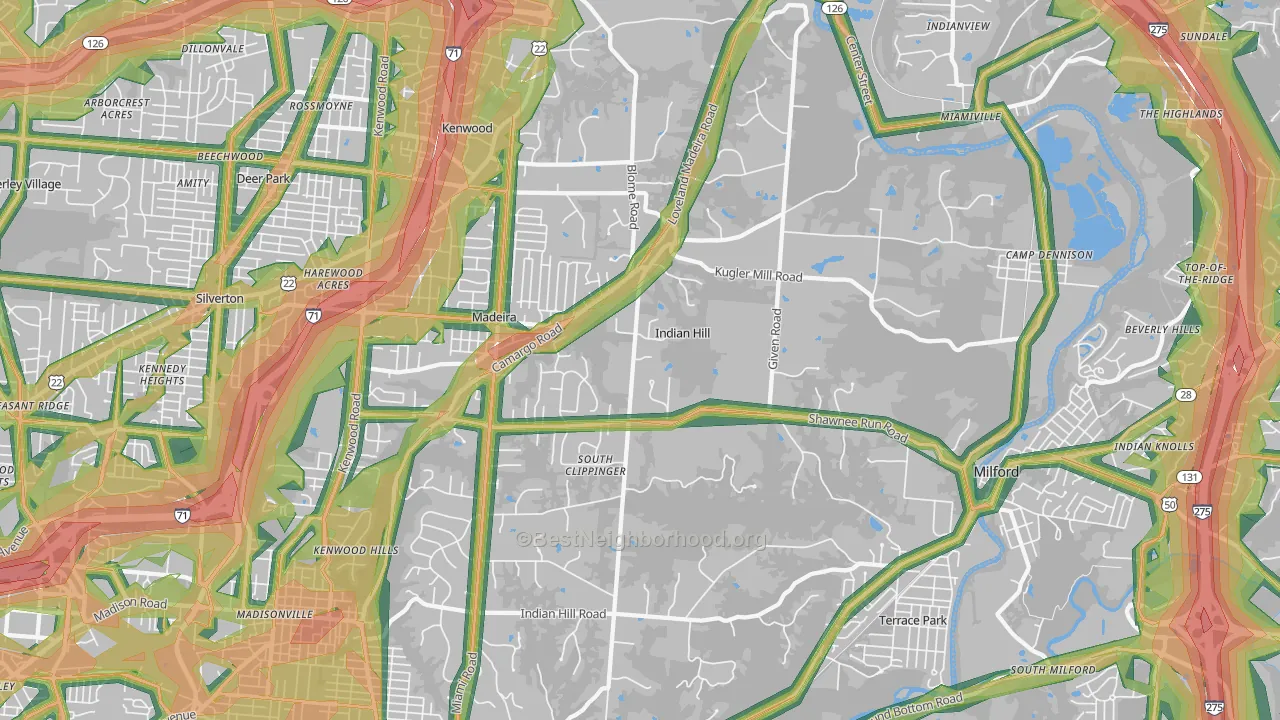 Indian Hill, OH Map of Noise Levels in Indian Hill