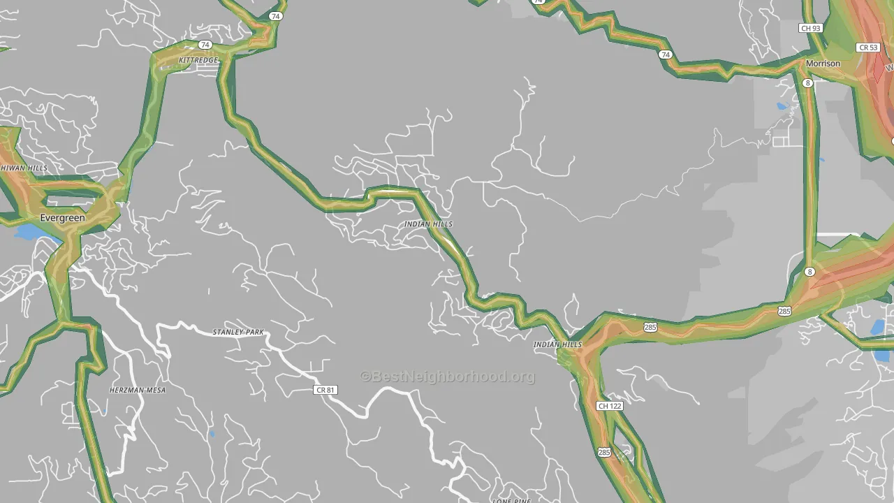 Indian Hills, CO Map of Noise Levels in Indian Hills