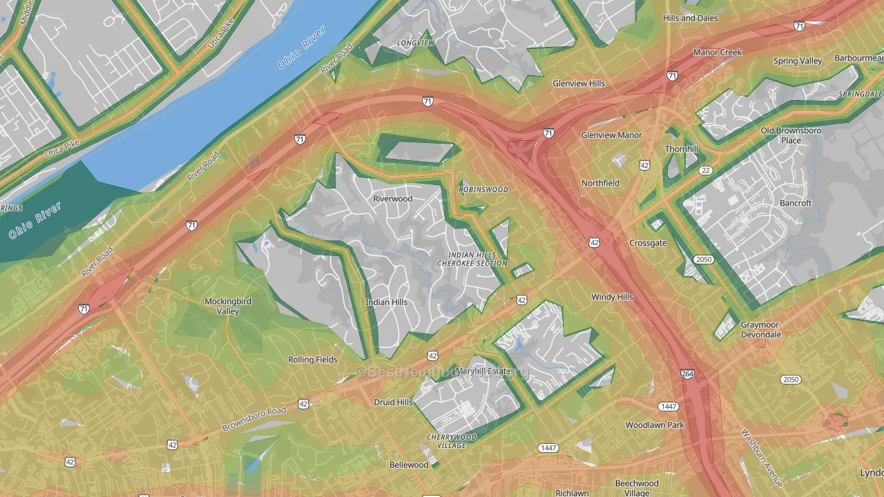 Indian Hills, KY Map of Noise Levels in Indian Hills
