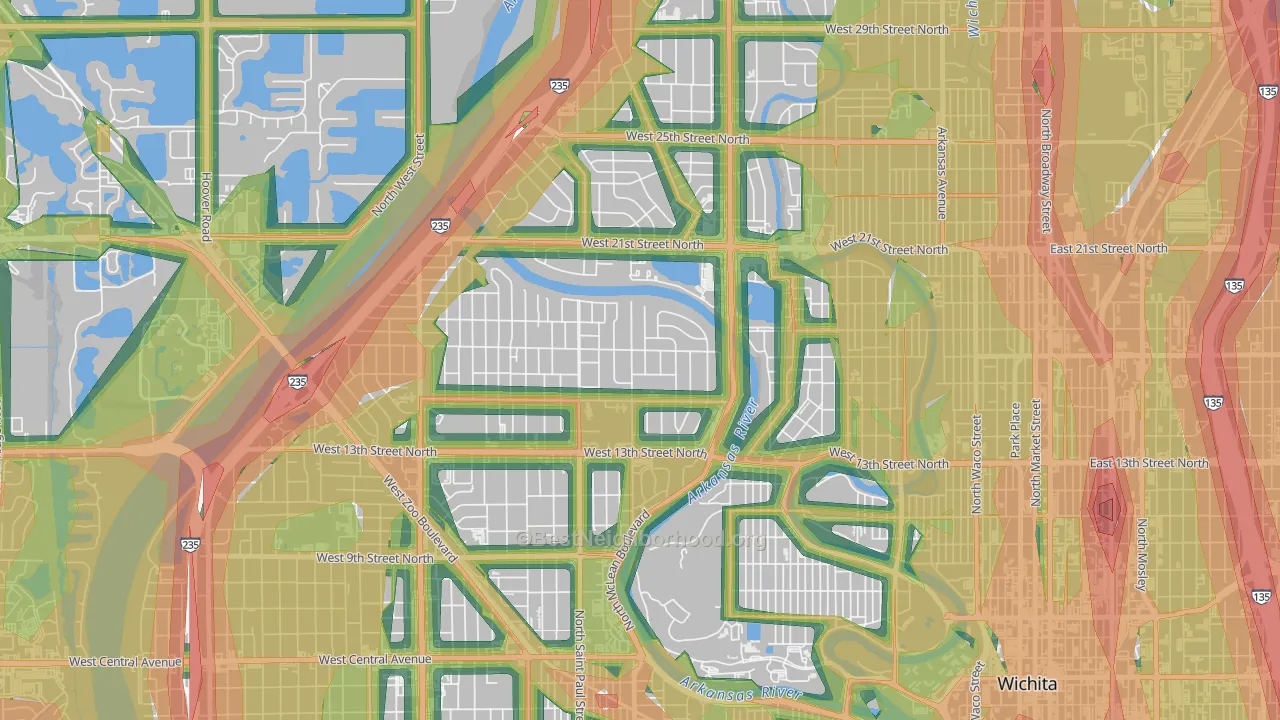 Indian Hills Riverbend, Wichita, KS Map of Noise Levels in Indian Hills Riverbend