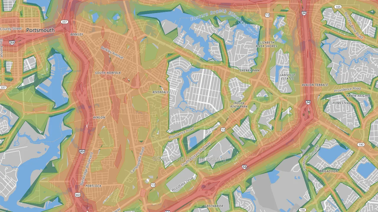 Indian River, Chesapeake, VA Map of Noise Levels in Indian River