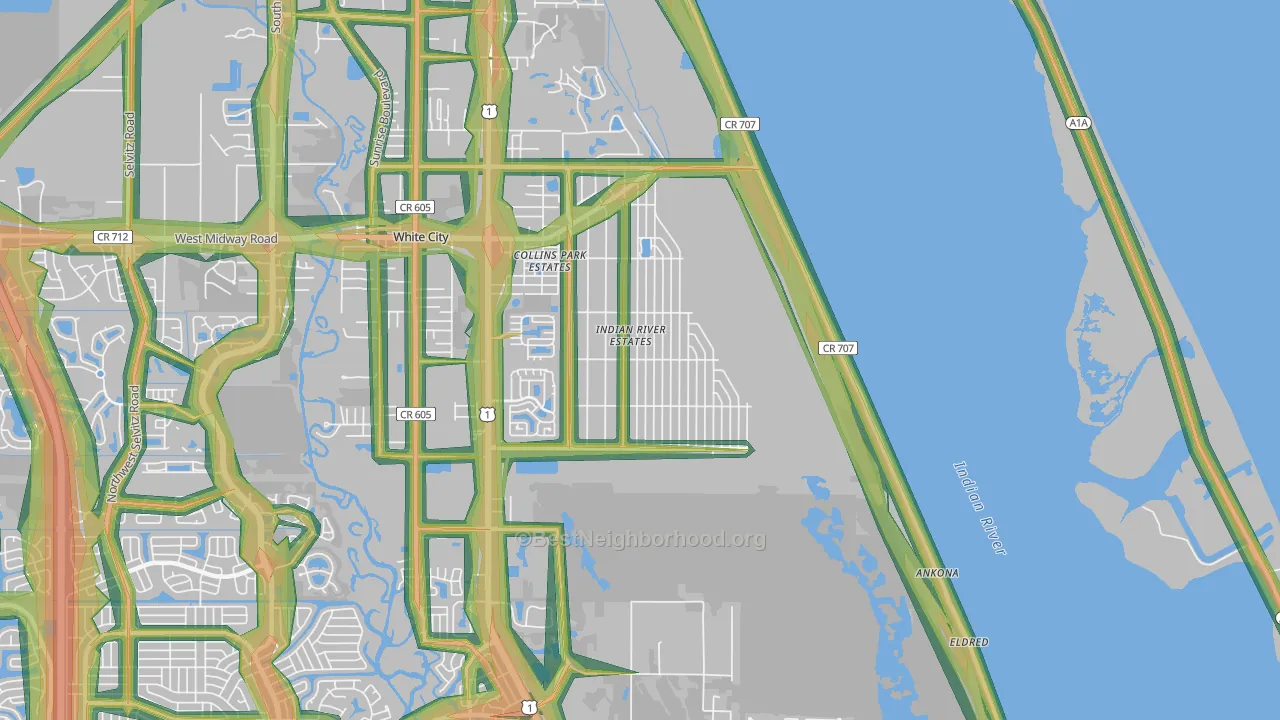 Indian River Estates, FL Map of Noise Levels in Indian River Estates