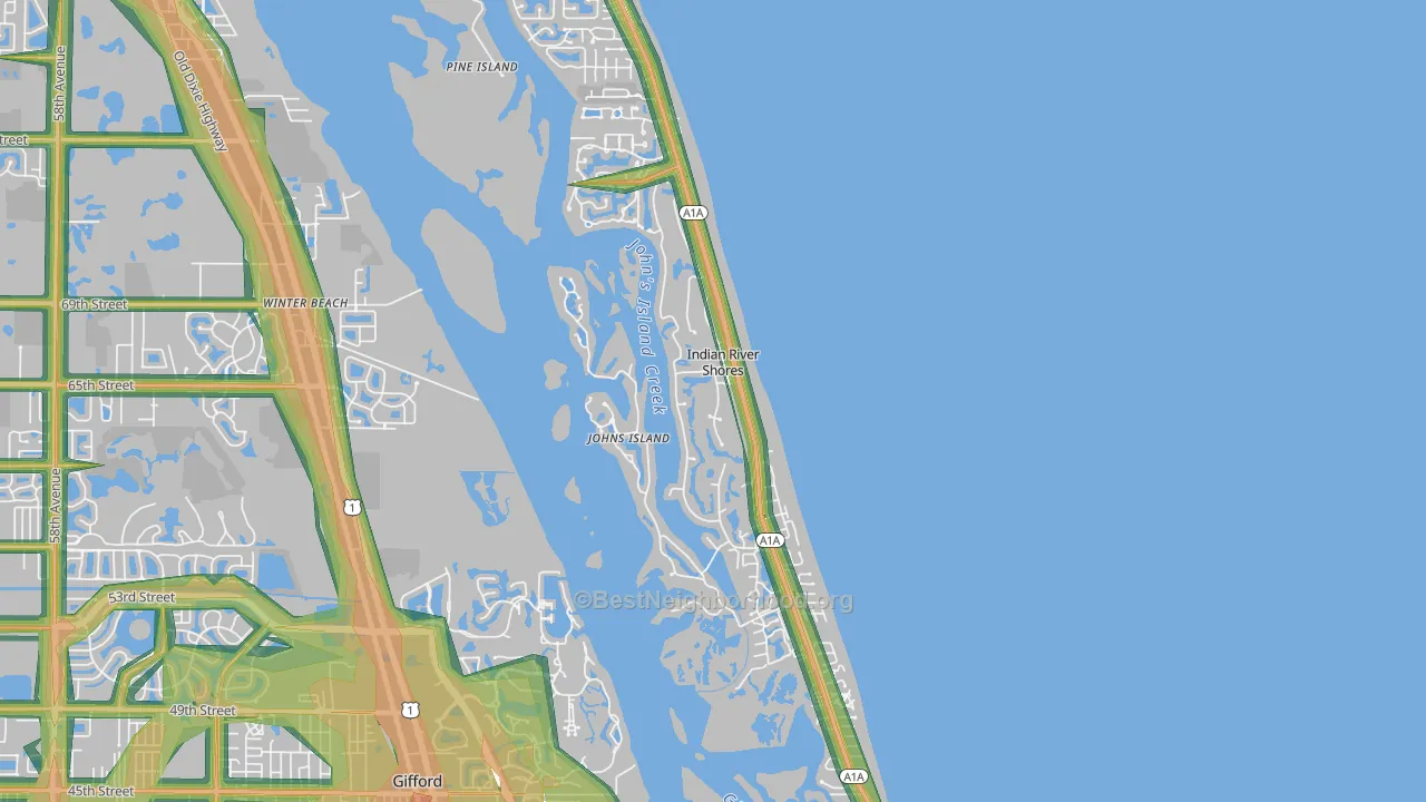 Indian River Shores, FL Map of Noise Levels in Indian River Shores