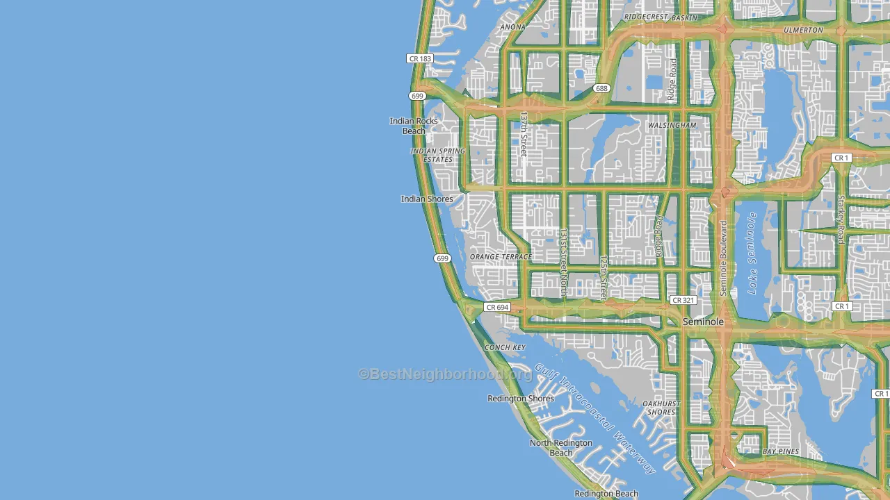 Indian Shores, FL Map of Noise Levels in Indian Shores