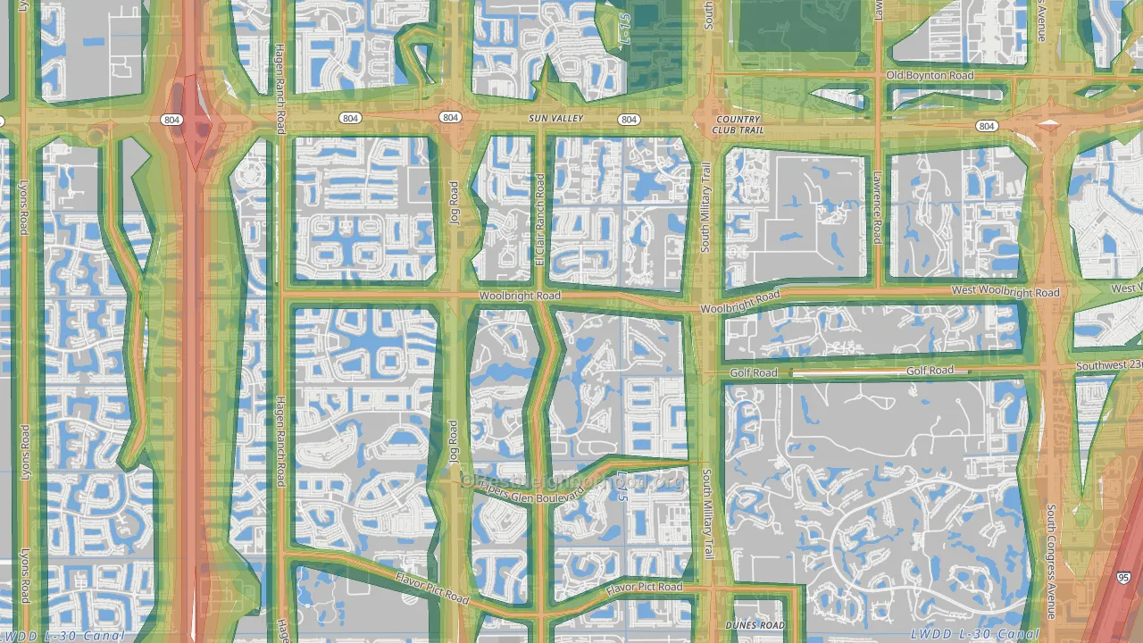 Indian Spring, Boynton Beach, FL Map of Noise Levels in Indian Spring