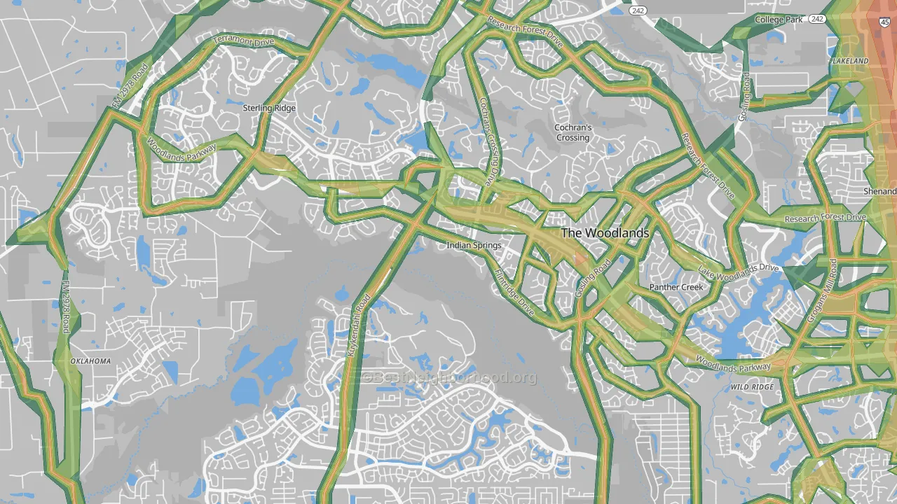 Indian Springs, The Woodlands, TX Map of Noise Levels in Indian Springs