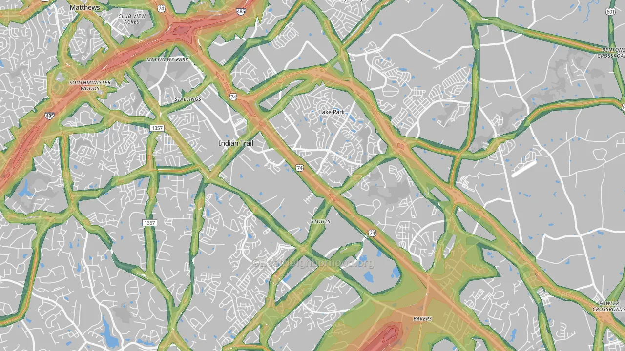 Indian Trail, NC Map of Noise Levels in Indian Trail