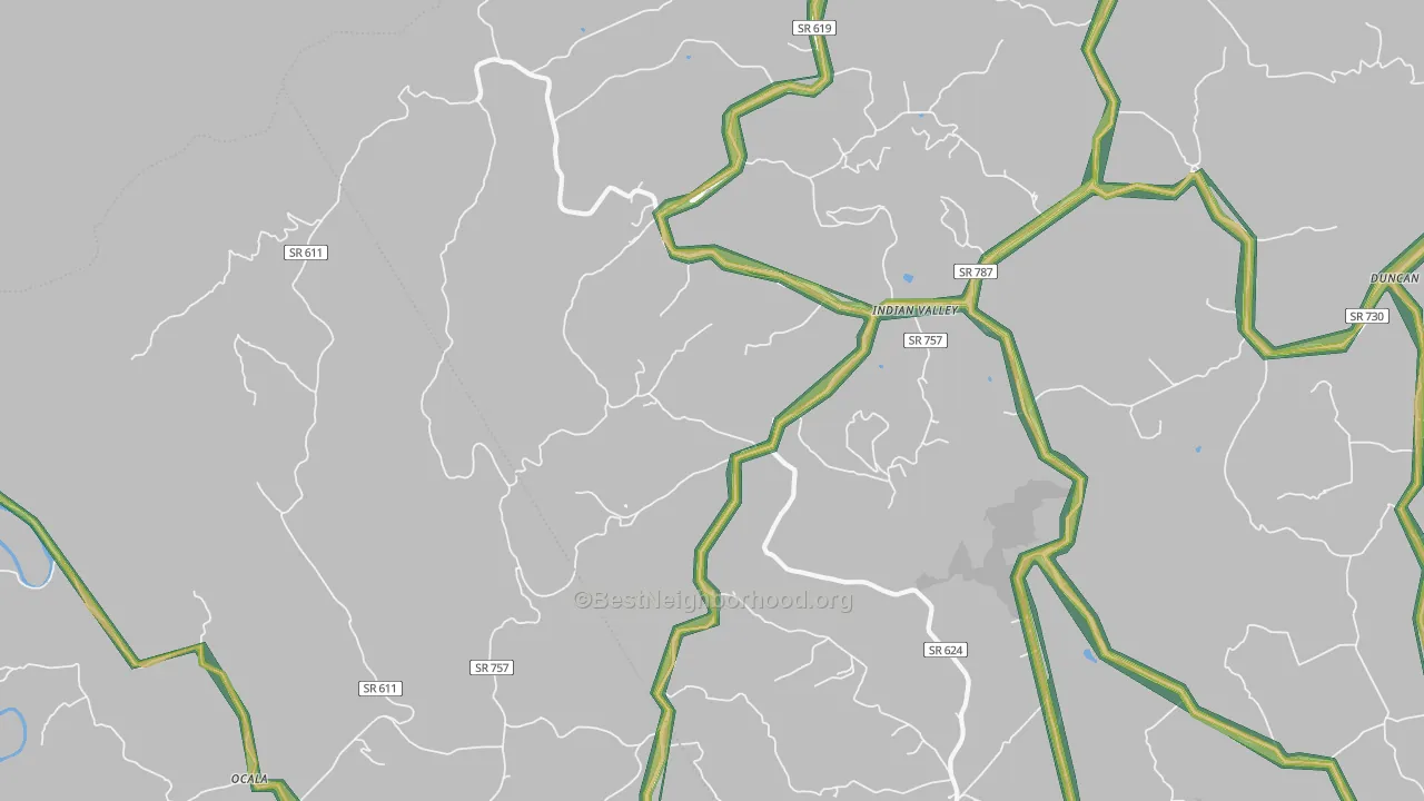 Indian Valley, VA Map of Noise Levels in Indian Valley