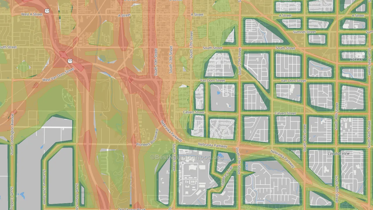 Indian Village, Lincoln, NE Map of Noise Levels in Indian Village
