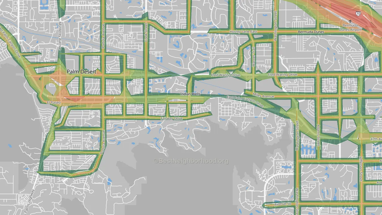 Indian Wells, CA Map of Noise Levels in Indian Wells