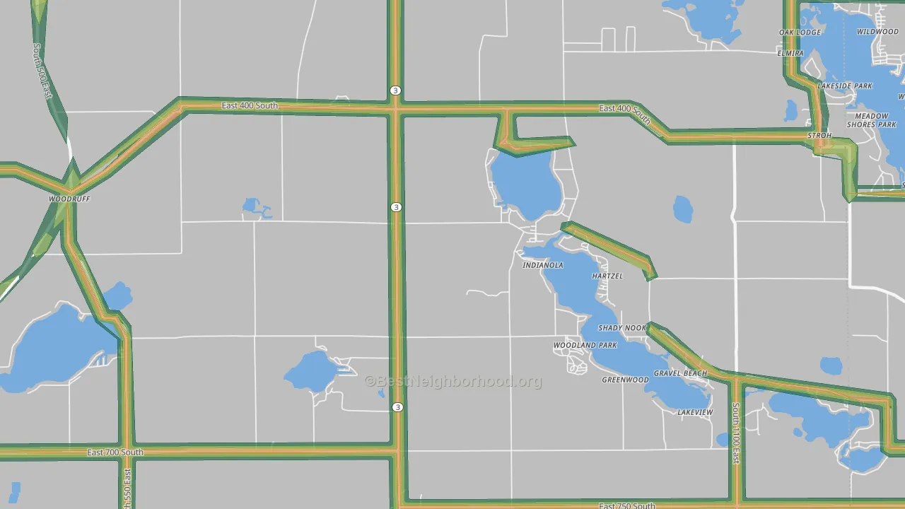 Indianola, IN Map of Noise Levels in Indianola