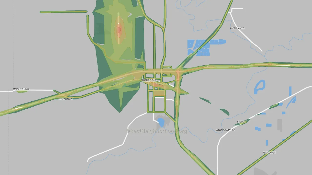 Indianola, MS Map of Noise Levels in Indianola
