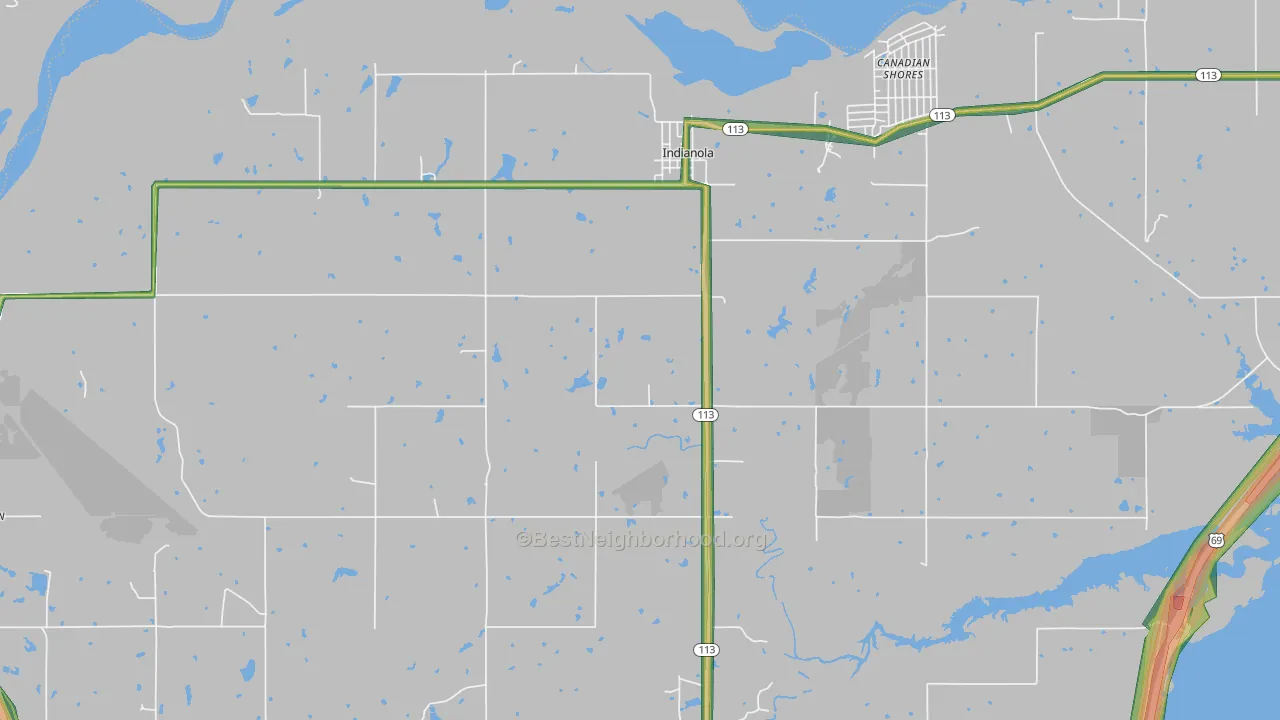 Indianola, OK Map of Noise Levels in Indianola