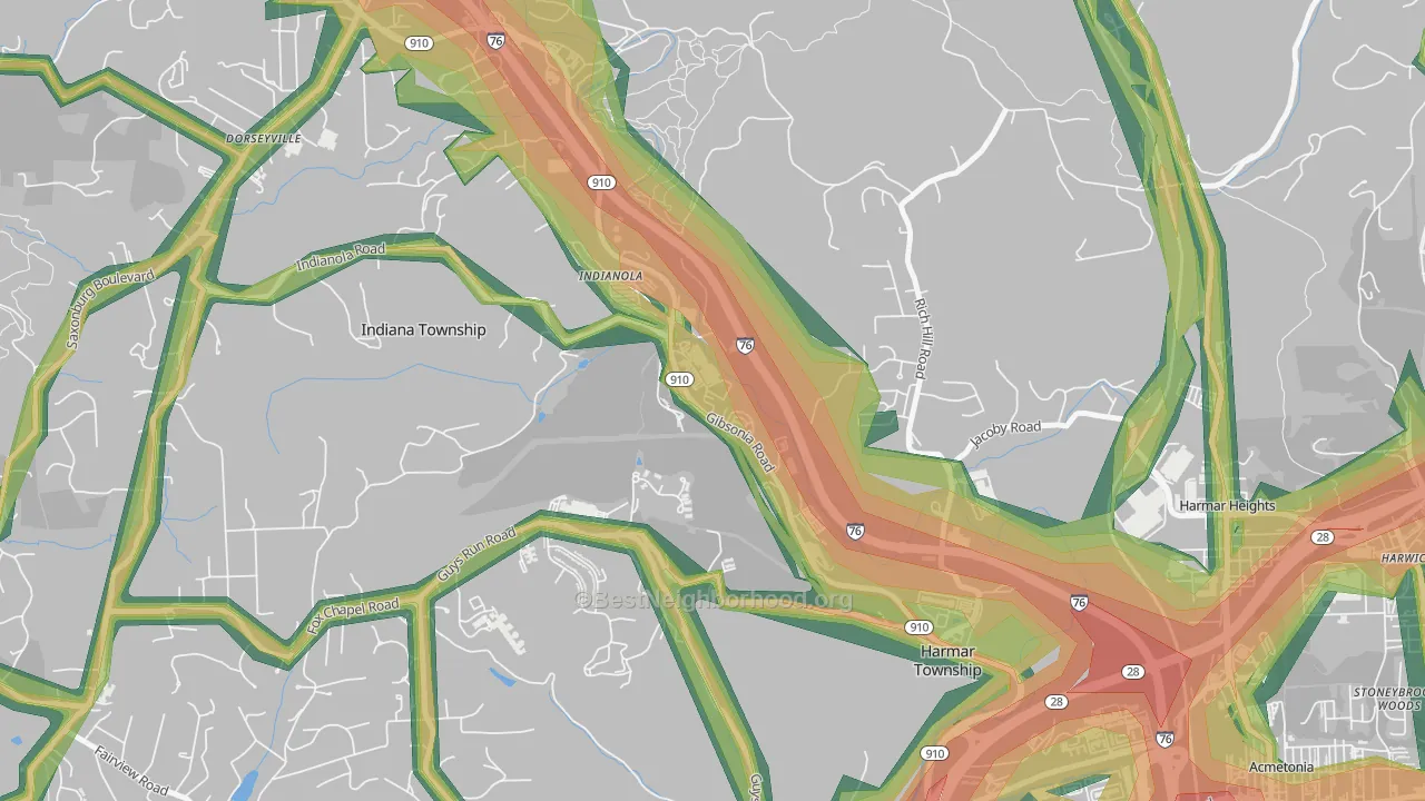 Indianola, PA Map of Noise Levels in Indianola