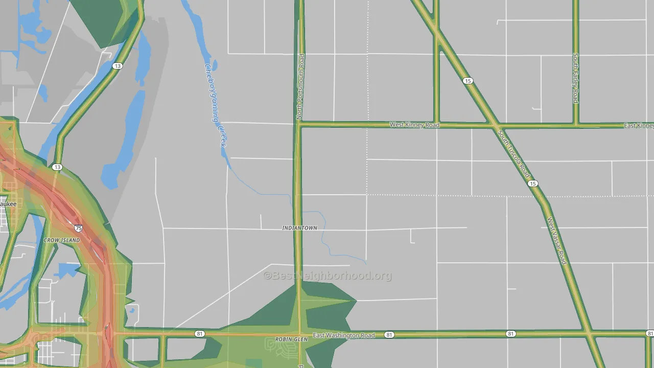 Indiantown, MI Map of Noise Levels in Indiantown