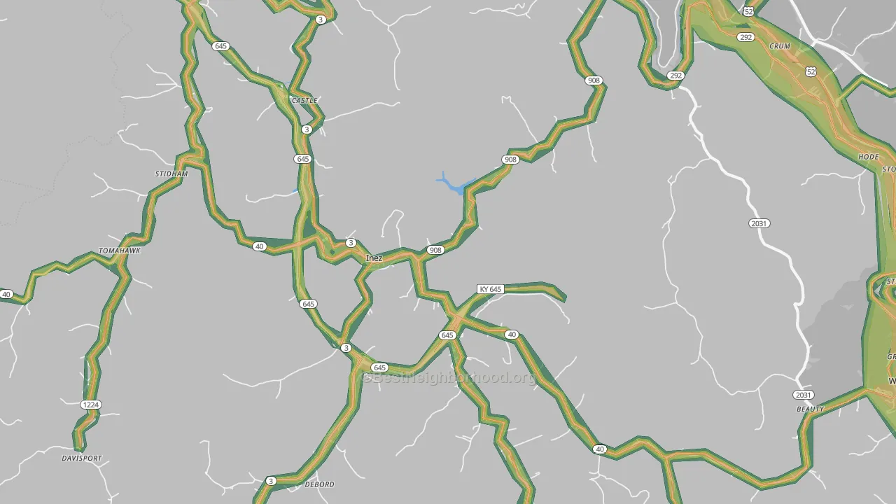 Inez, KY Map of Noise Levels in Inez