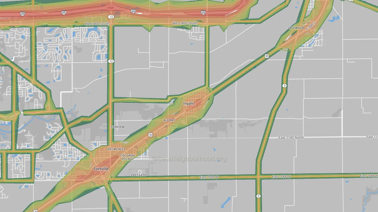 Ingalls, IN Map of Noise Levels in Ingalls