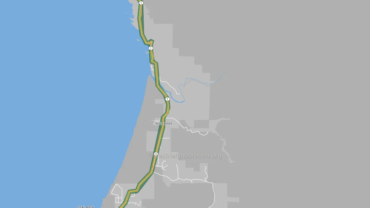 Inglenook, CA Map of Noise Levels in Inglenook