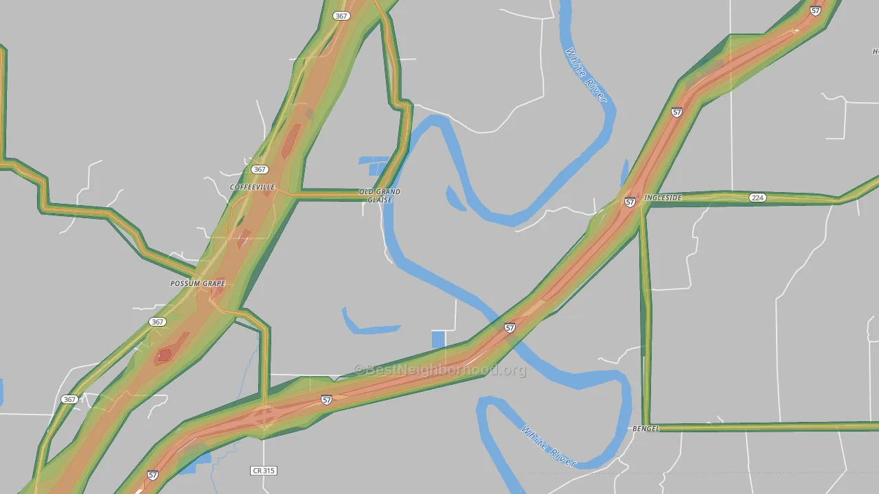 Ingleside, AR Map of Noise Levels in Ingleside