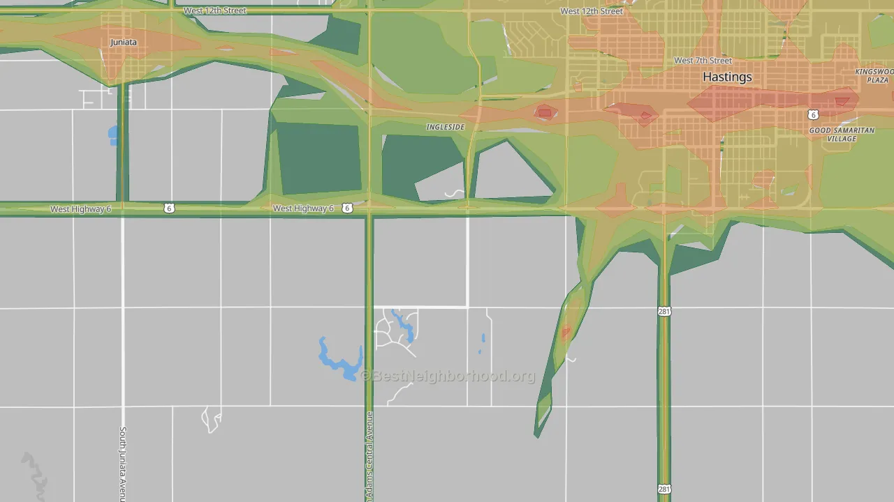 Ingleside, NE Map of Noise Levels in Ingleside
