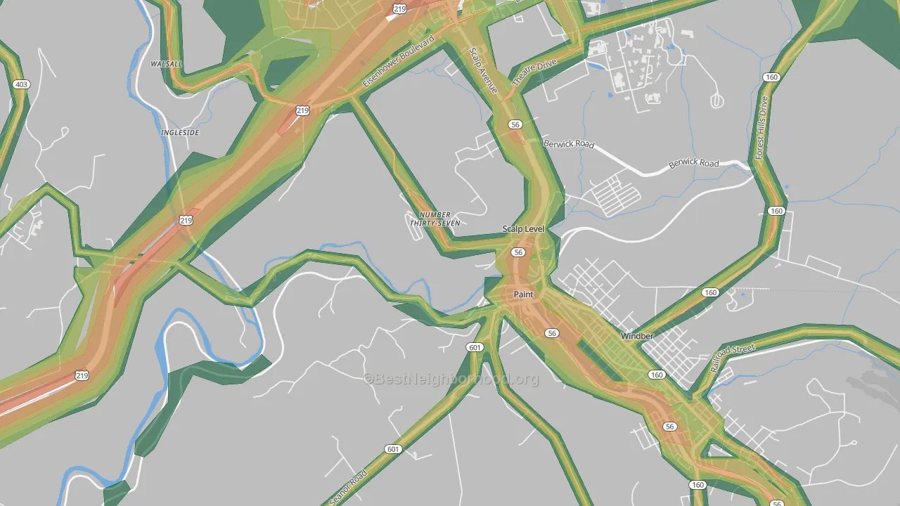Ingleside, PA Map of Noise Levels in Ingleside