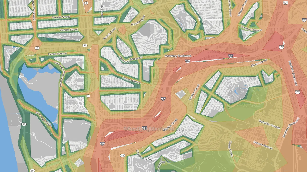 Ingleside, San Francisco, CA Map of Noise Levels in Ingleside