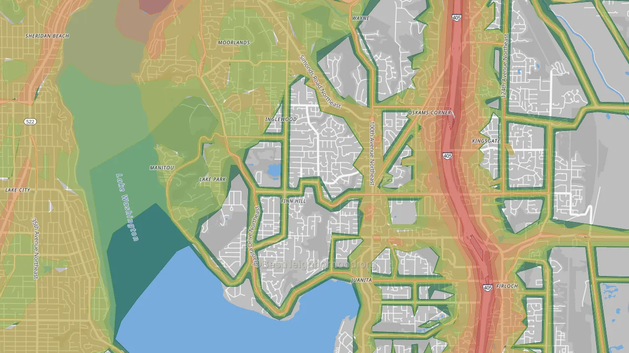 Inglewood-Finn Hill, WA Map of Noise Levels in Inglewood-Finn Hill