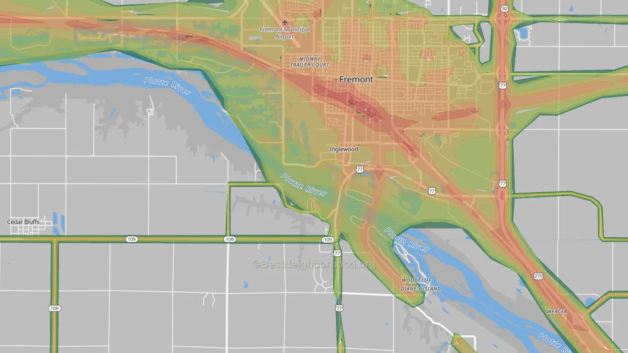 Inglewood, NE Map of Noise Levels in Inglewood