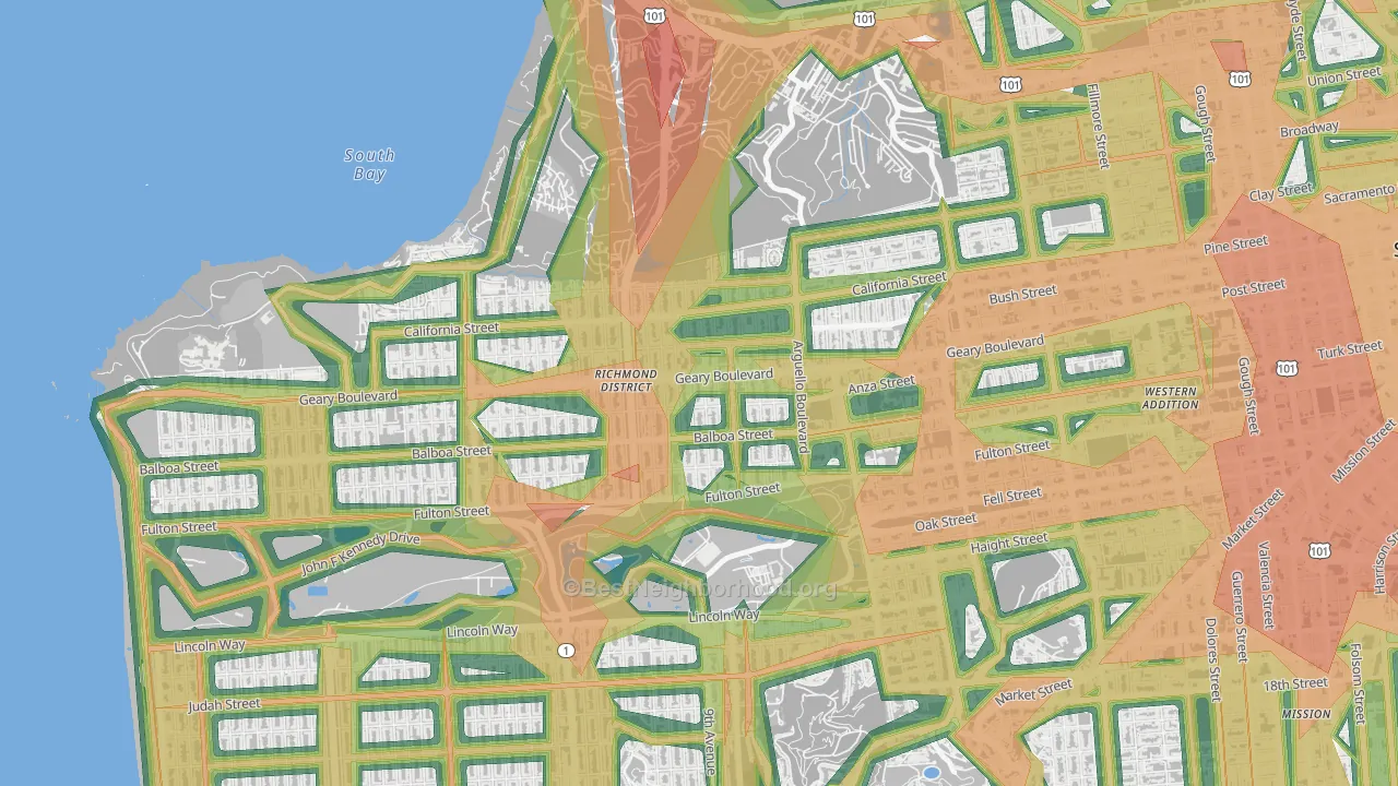 Inner Richmond, San Francisco, CA Map of Noise Levels in Inner Richmond