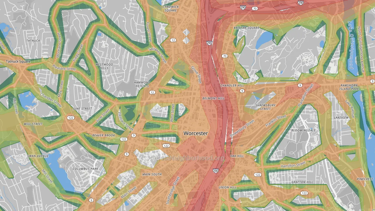 Institute Park, Worcester, MA Map of Noise Levels in Institute Park