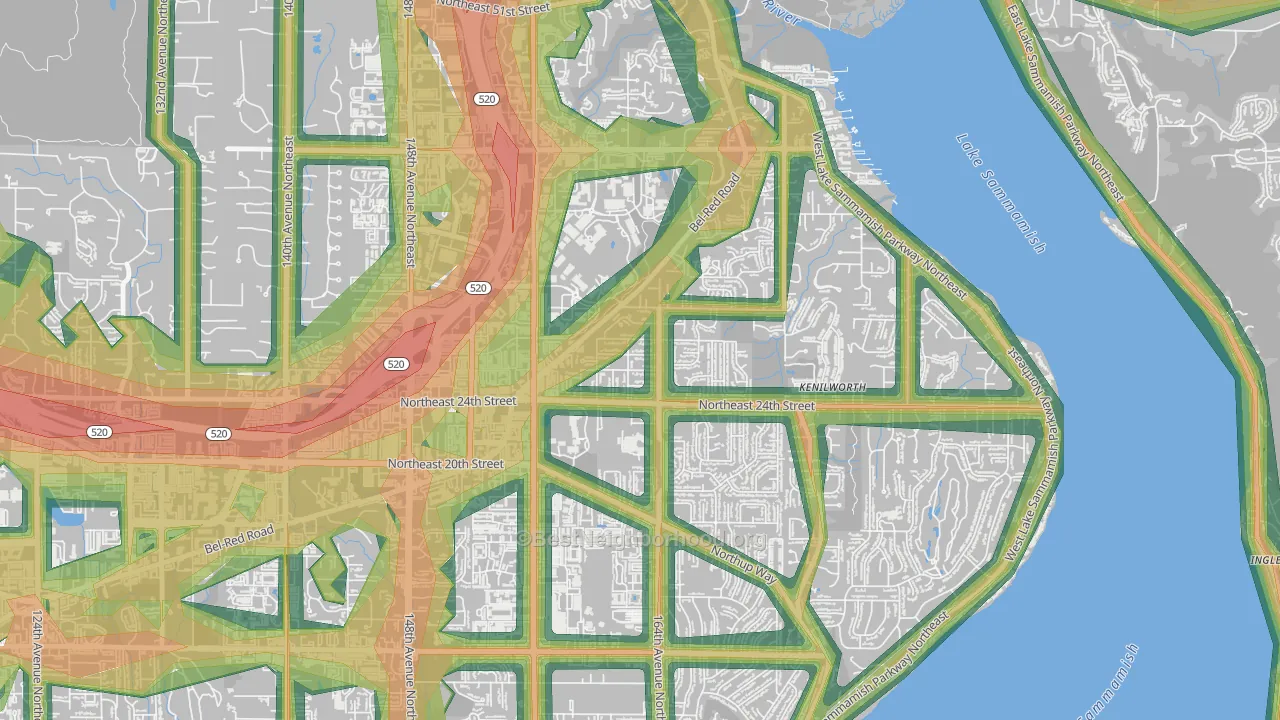 Interlake, Bellevue, WA Map of Noise Levels in Interlake