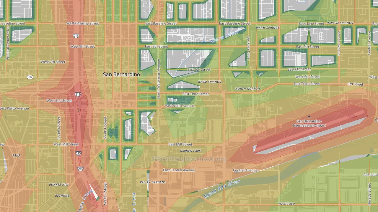 International, San Bernardino, CA Map of Noise Levels in International