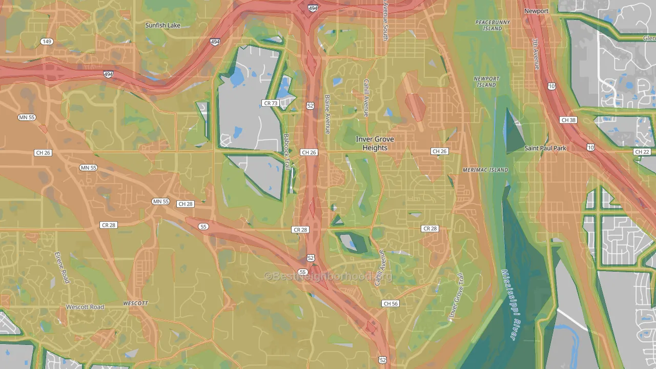 Inver Grove Heights, MN Map of Noise Levels in Inver Grove Heights