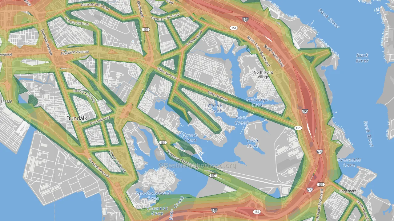 Inverness, Dundalk, MD Map of Noise Levels in Inverness