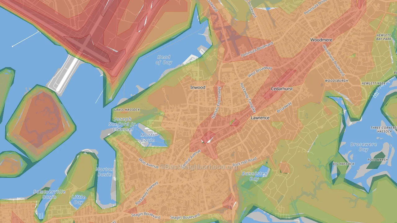 Inwood, NY Map of Noise Levels in Inwood