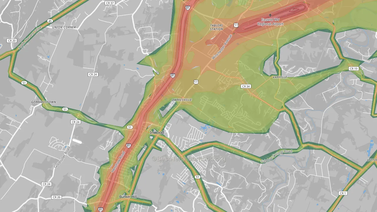 Inwood, WV Map of Noise Levels in Inwood