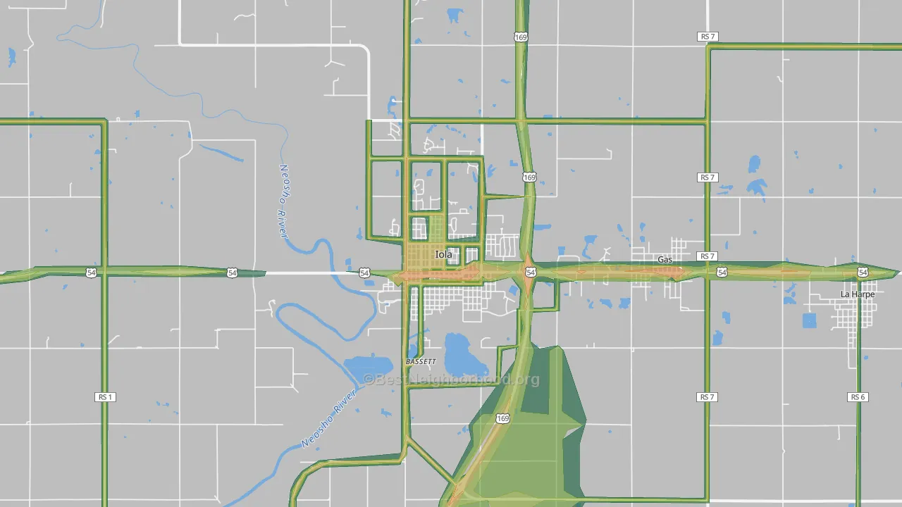 Iola, KS Map of Noise Levels in Iola