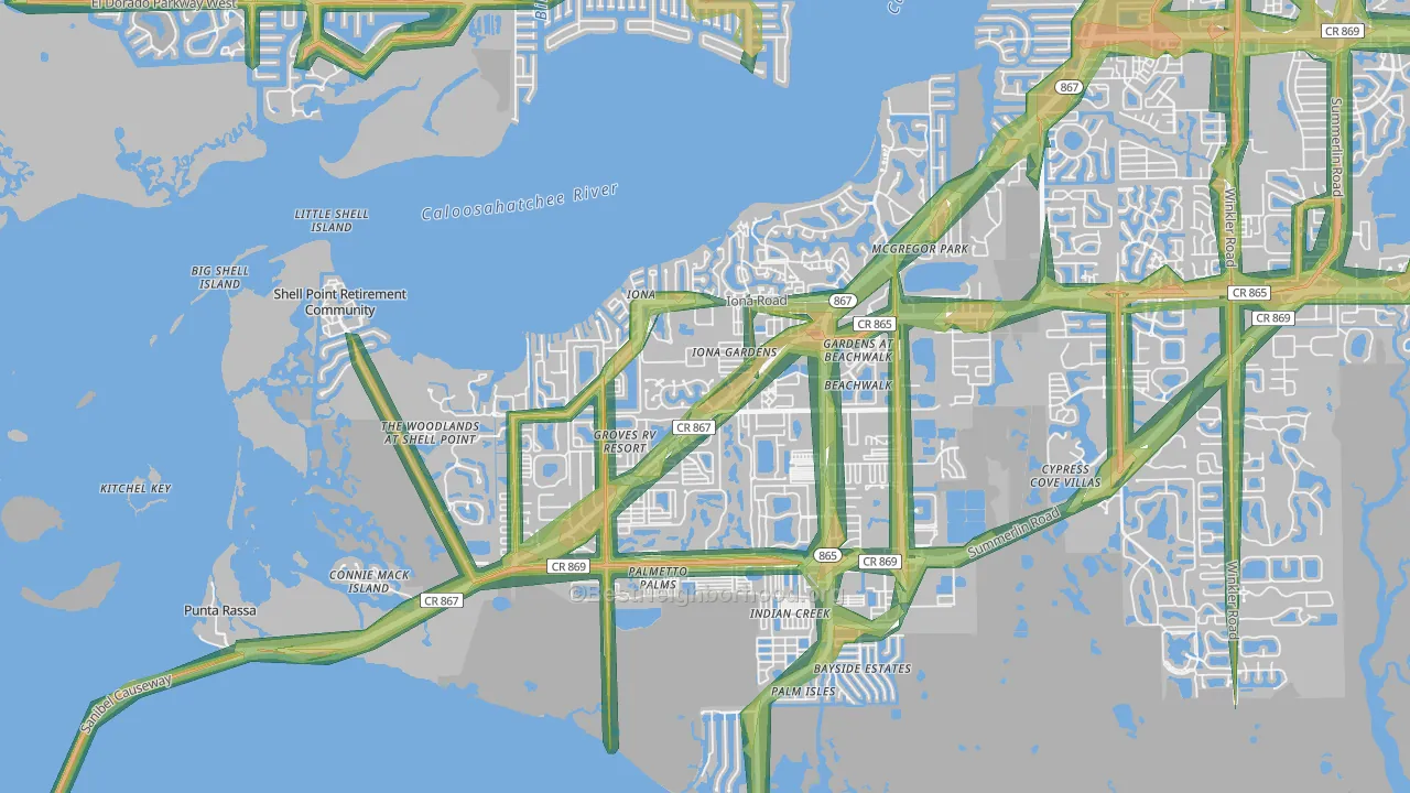 Iona, FL Map of Noise Levels in Iona