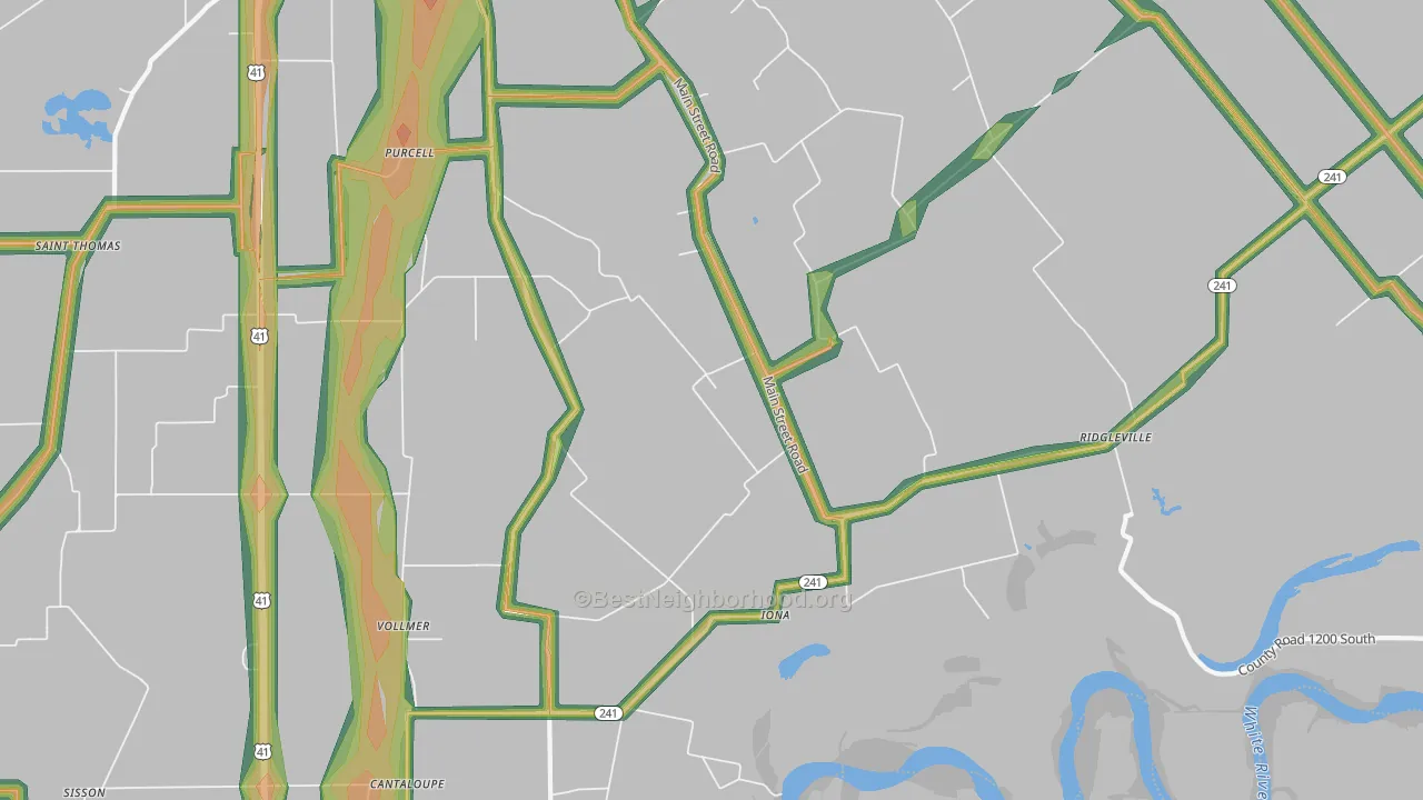 Iona, IN Map of Noise Levels in Iona