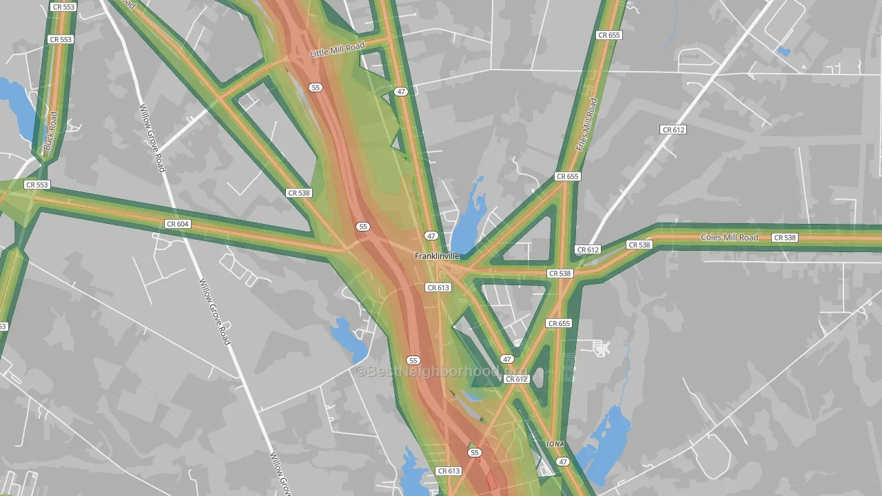 Iona, NJ Map of Noise Levels in Iona