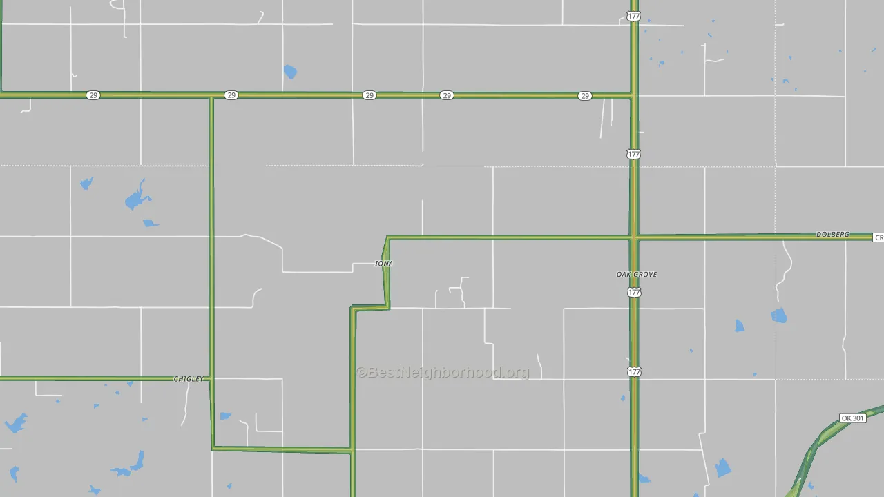 Iona, OK Map of Noise Levels in Iona