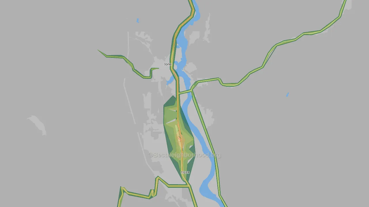 Ione, WA Map of Noise Levels in Ione