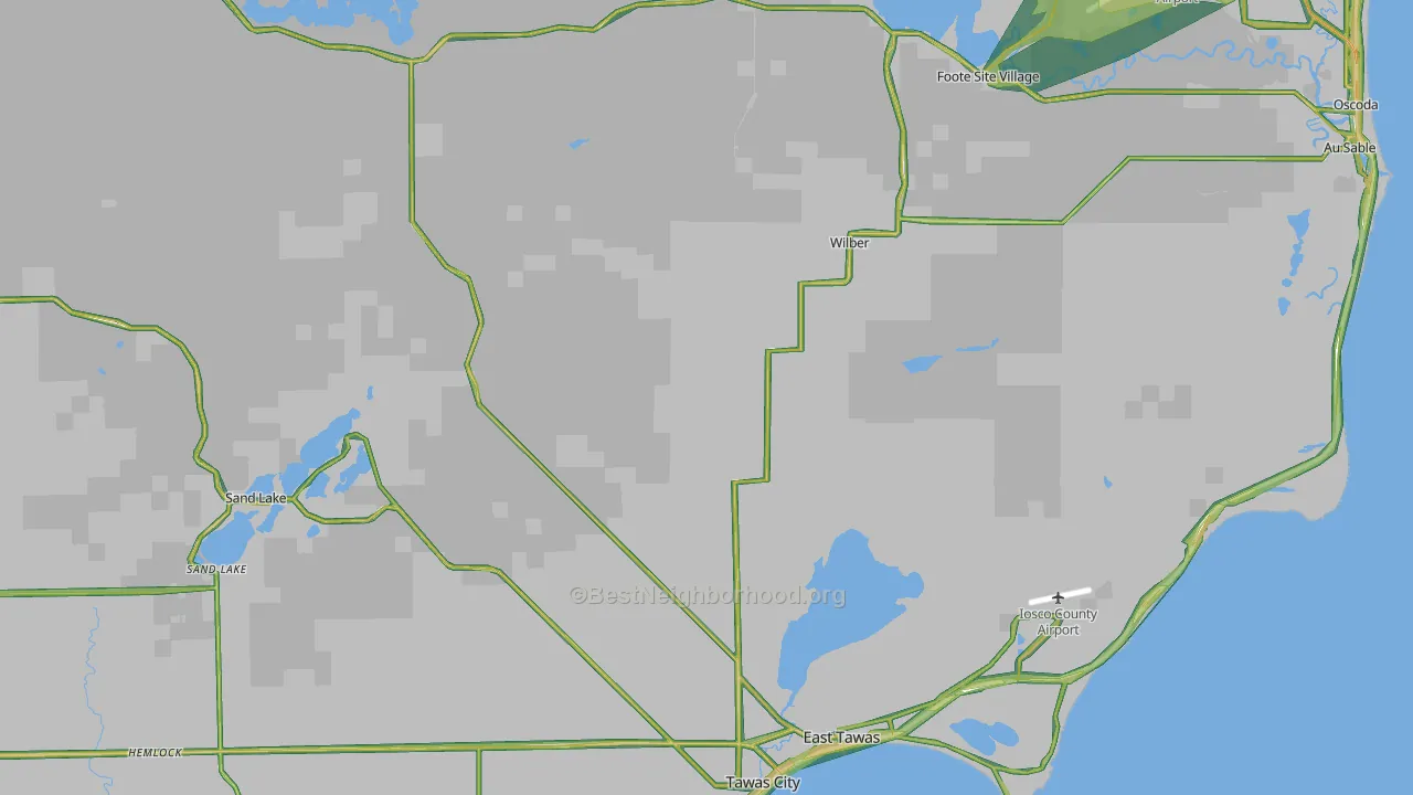Iosco County, MI Map of Noise Levels in Iosco County