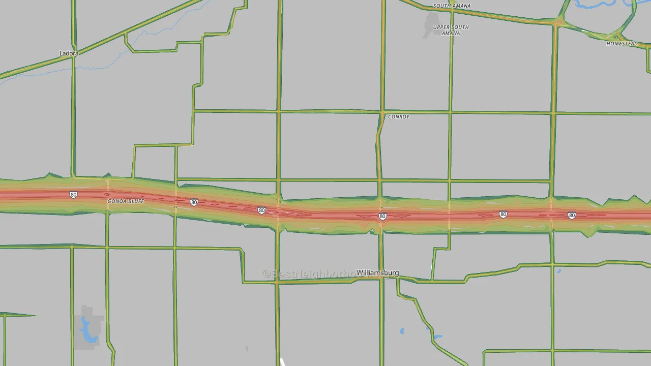 Iowa County, IA Map of Noise Levels in Iowa County