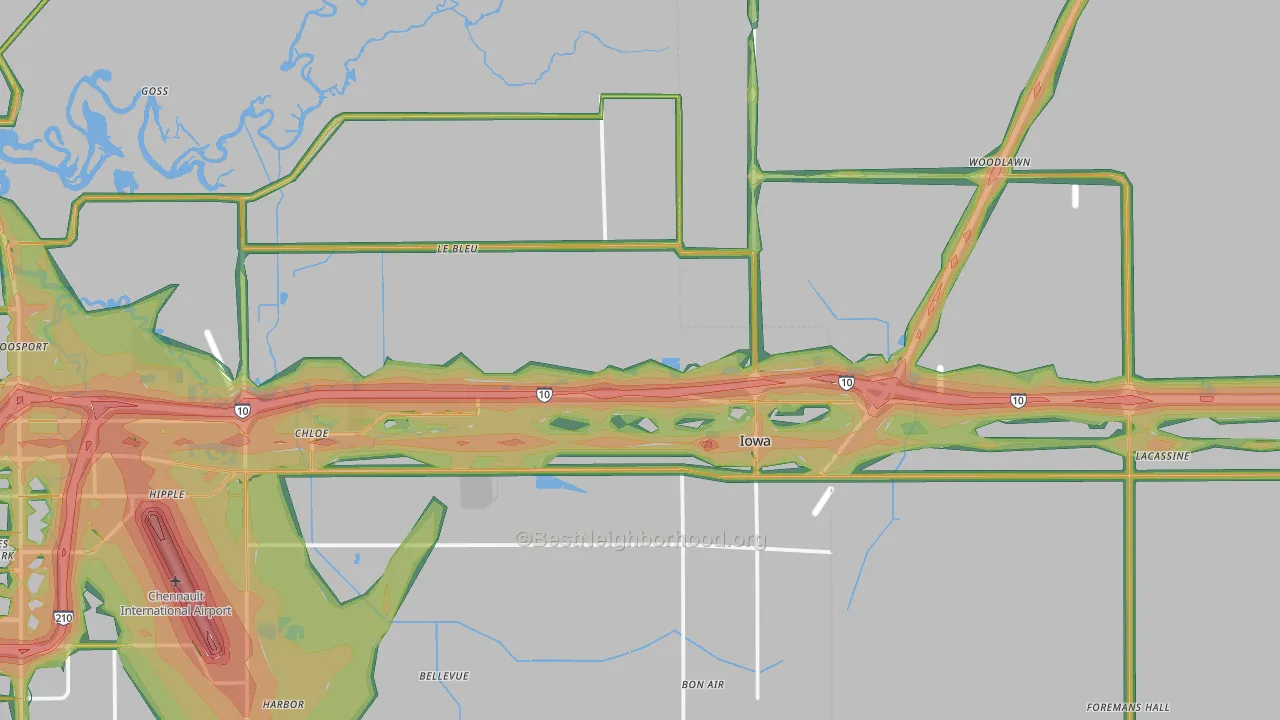 Iowa, LA Map of Noise Levels in Iowa