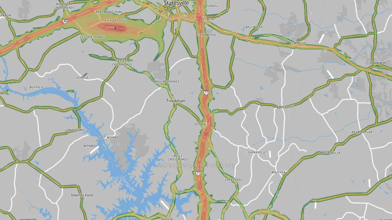 Iredell County, NC Map of Noise Levels in Iredell County